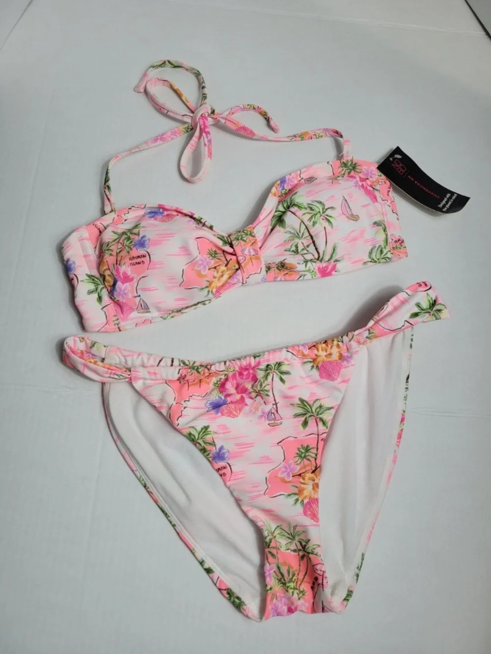 Floral Pink Bandeau Bikini Set - Women's Swim